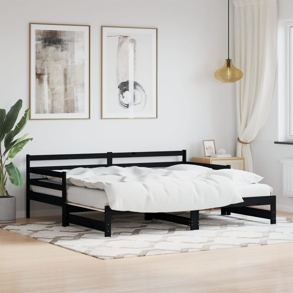 vidaXL daybed med udtræk 90x190 cm massivt fyrretræ sort