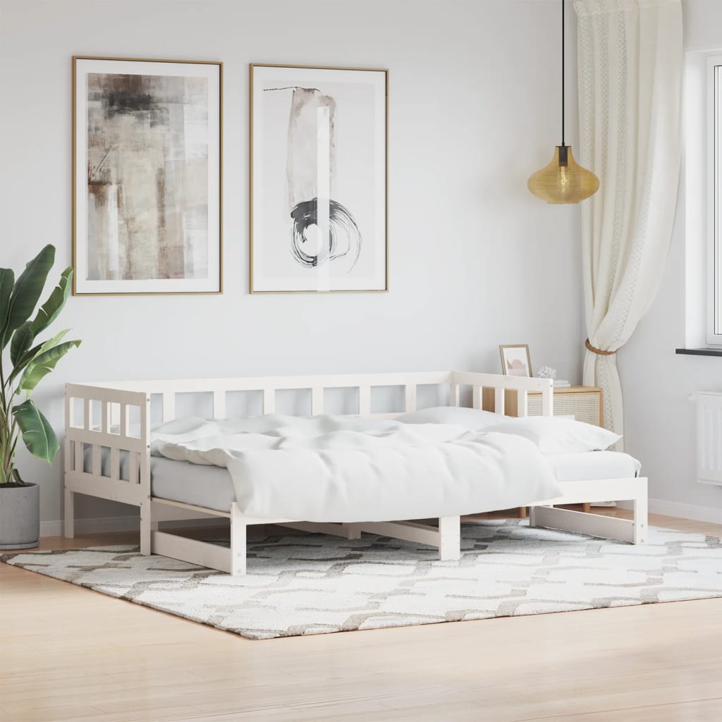 Tagesbett Ausziehbar Weiß 90×200 cm Massivholz Kiefer