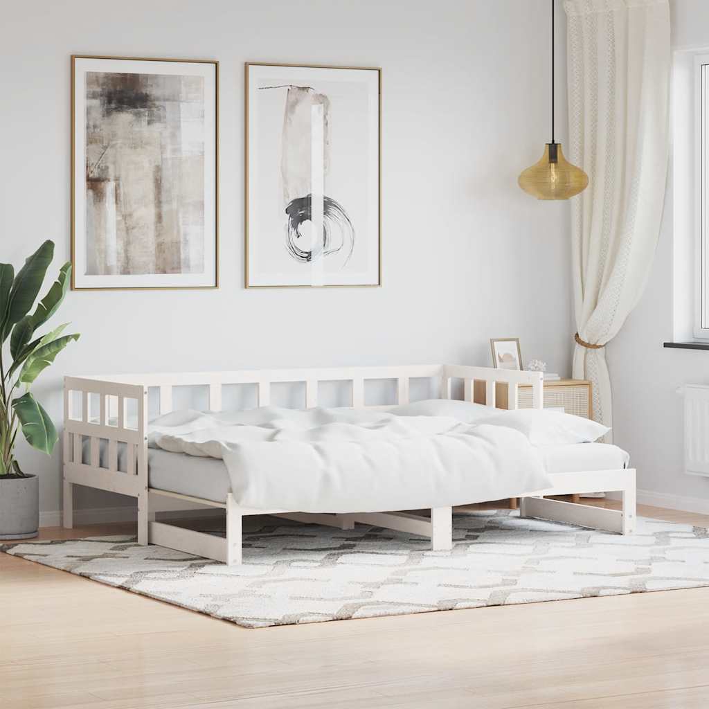 vidaXL Pat de zi cu extensie, alb, 80x200 cm, lemn masiv de pin