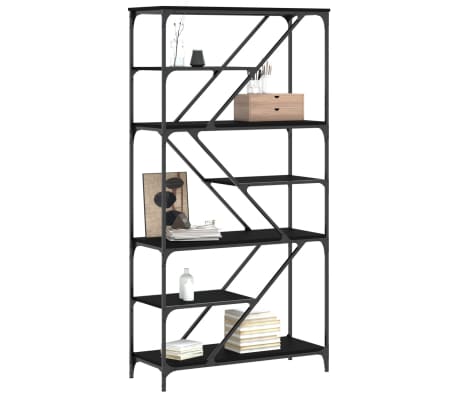 vidaXL Kirjahylly musta 91x36x176 cm tekninen puu ja ter&auml;s