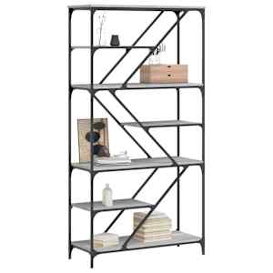 vidaXL B&uuml;cherregal Grau Sonoma 91x36x176 cm Holzwerkstoff und Stahl