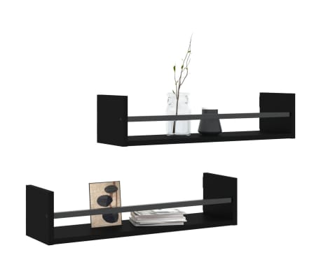 vidaXL Wandschappen met stangen 2 st 60x16x14 cm zwart