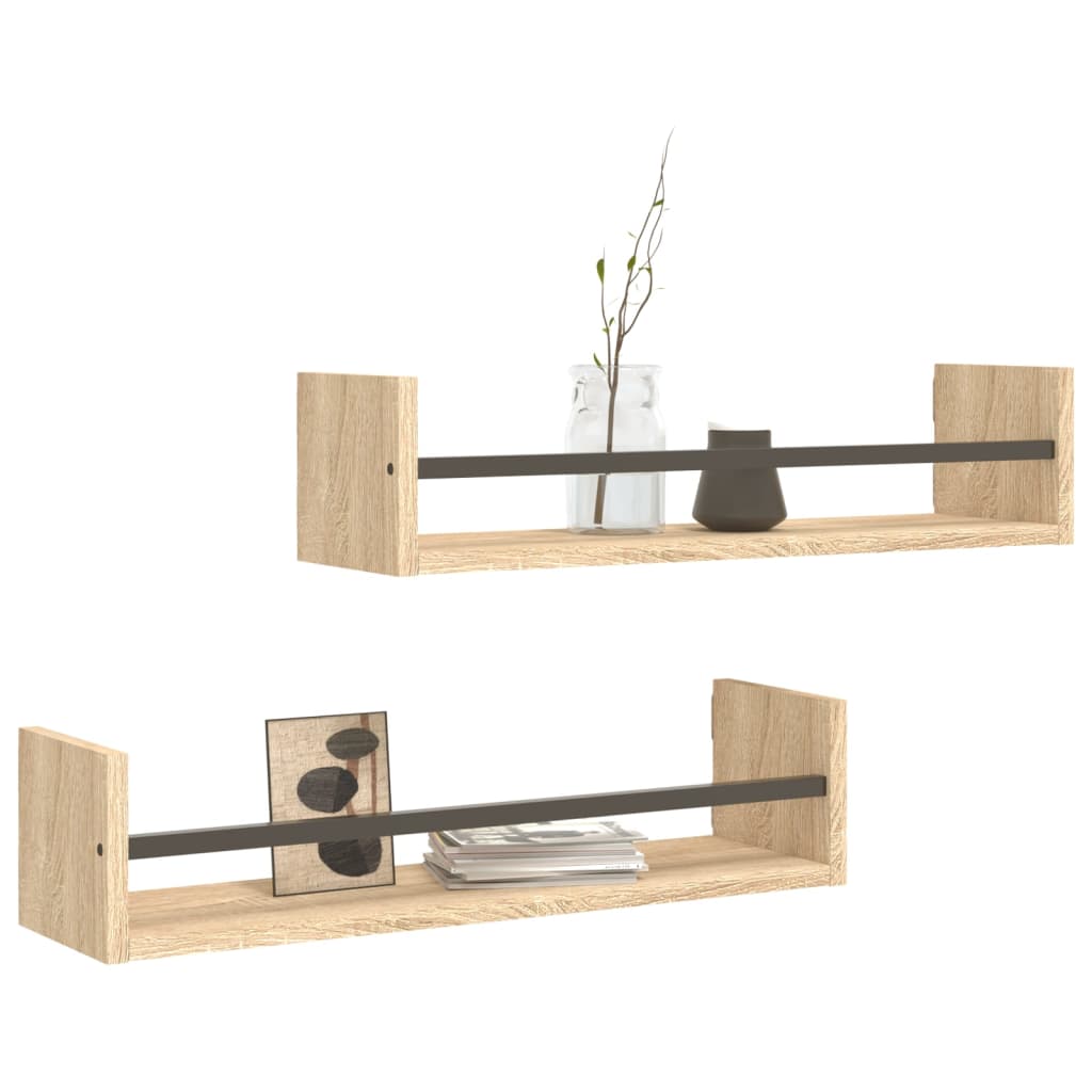vidaXL 2 db sonoma tölgy fali polc rúddal 60 x 16 x 14 cm