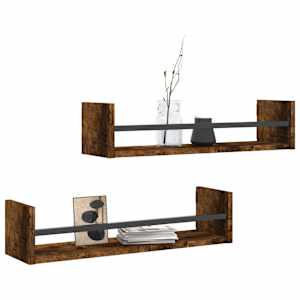 Nástěnné police s tyčemi 2 ks kouřový dub 60 x 16 x 14 cm - obrázek 3
