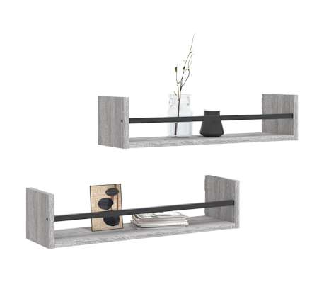vidaXL Wandschappen met stangen 2 st 60x16x14 cm grijs sonoma