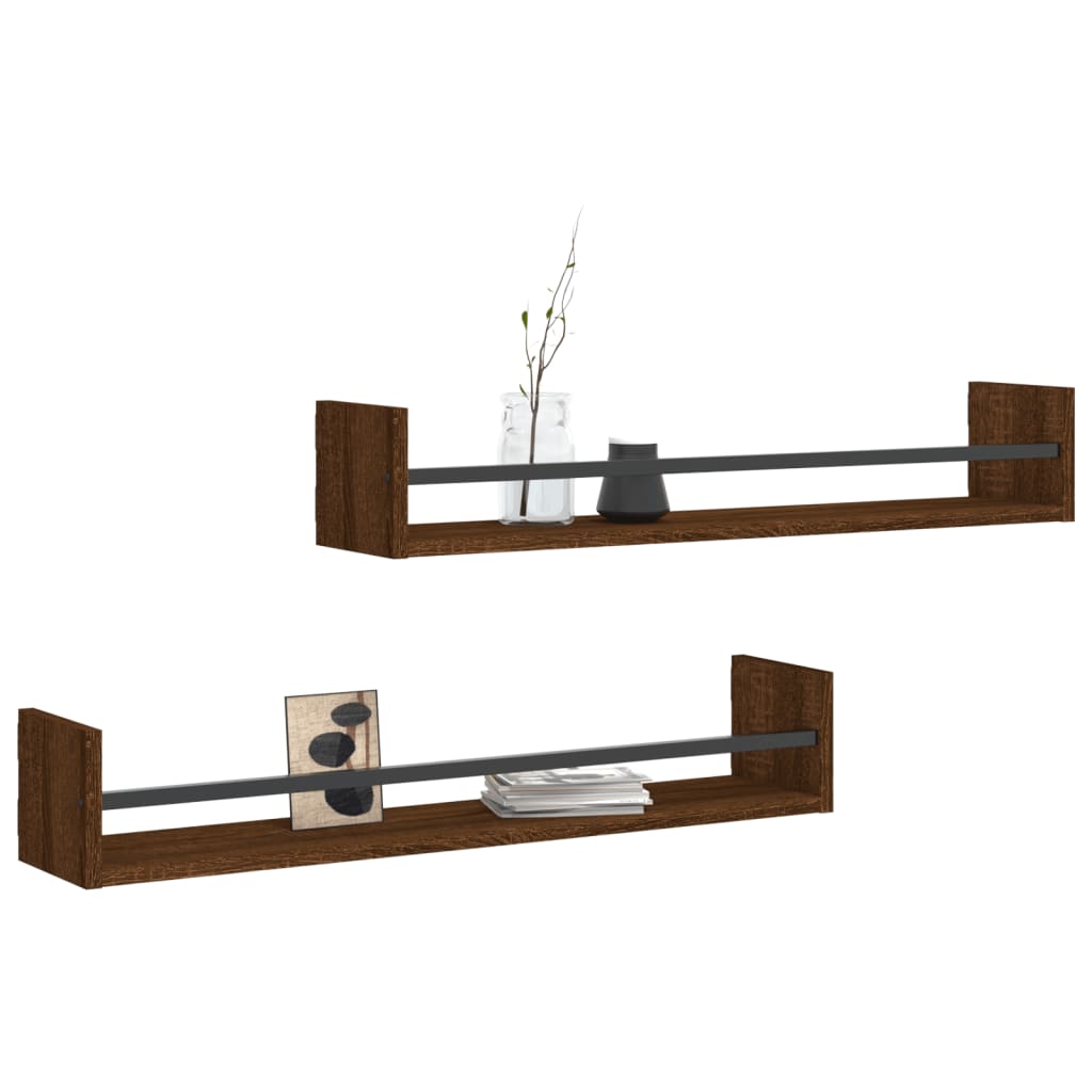 vidaXL Wandschappen met stangen 2 st 80x16x14 cm bruin eikenkleur afbeelding
