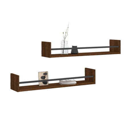 vidaXL Wandschappen met stangen 2 st 80x16x14 cm bruin eikenkleur