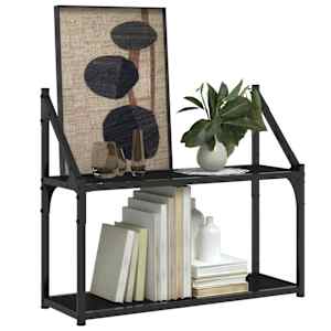 vidaXL Sieninė lentyna, 2 auk&scaron;tų, juoda, 60x21x51cm, mediena