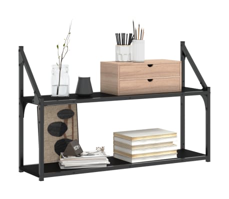 vidaXL 2-korruseline seinariiul, must, 80 x 21 x 51 cm, tehispuit