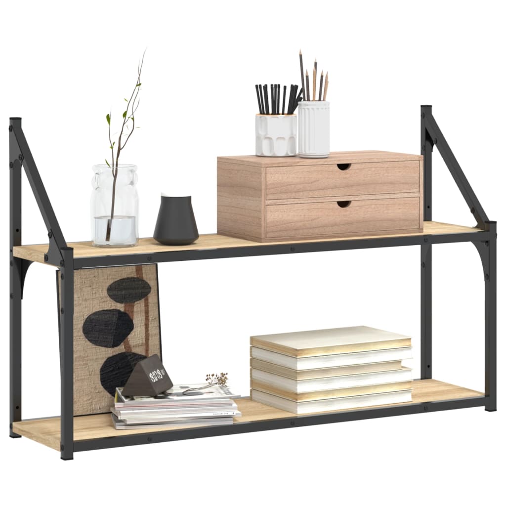 vidaXL Wandrek 2-laags 80x21x51 cm bewerkt hout sonoma eikenkleurig afbeelding