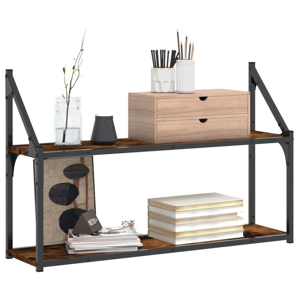 vidaXL Seinähylly 2 kerrosta savutammi 80x21x51 cm tekninen puu