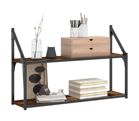 vidaXL 2-Tier Wall Shelf Smoked Oak 80x21x51 cm Engineered Wood