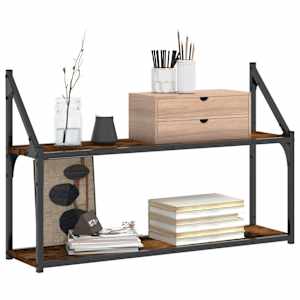 vidaXL 2-Tier Wall Shelf Smoked Oak 80x21x51 cm Engineered Wood