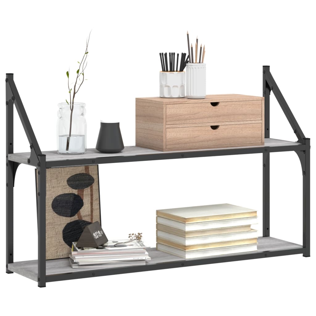 vidaXL Wandrek 2-laags 80x21x51 cm bewerkt hout grijs sonoma eiken afbeelding