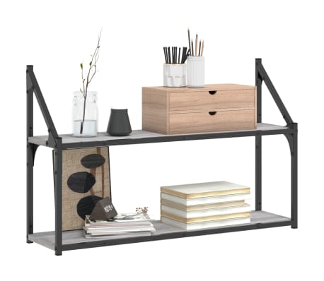 vidaXL Regał ścienny z 2 p&oacute;łkami, szary dąb sonoma, 80x21x51 cm