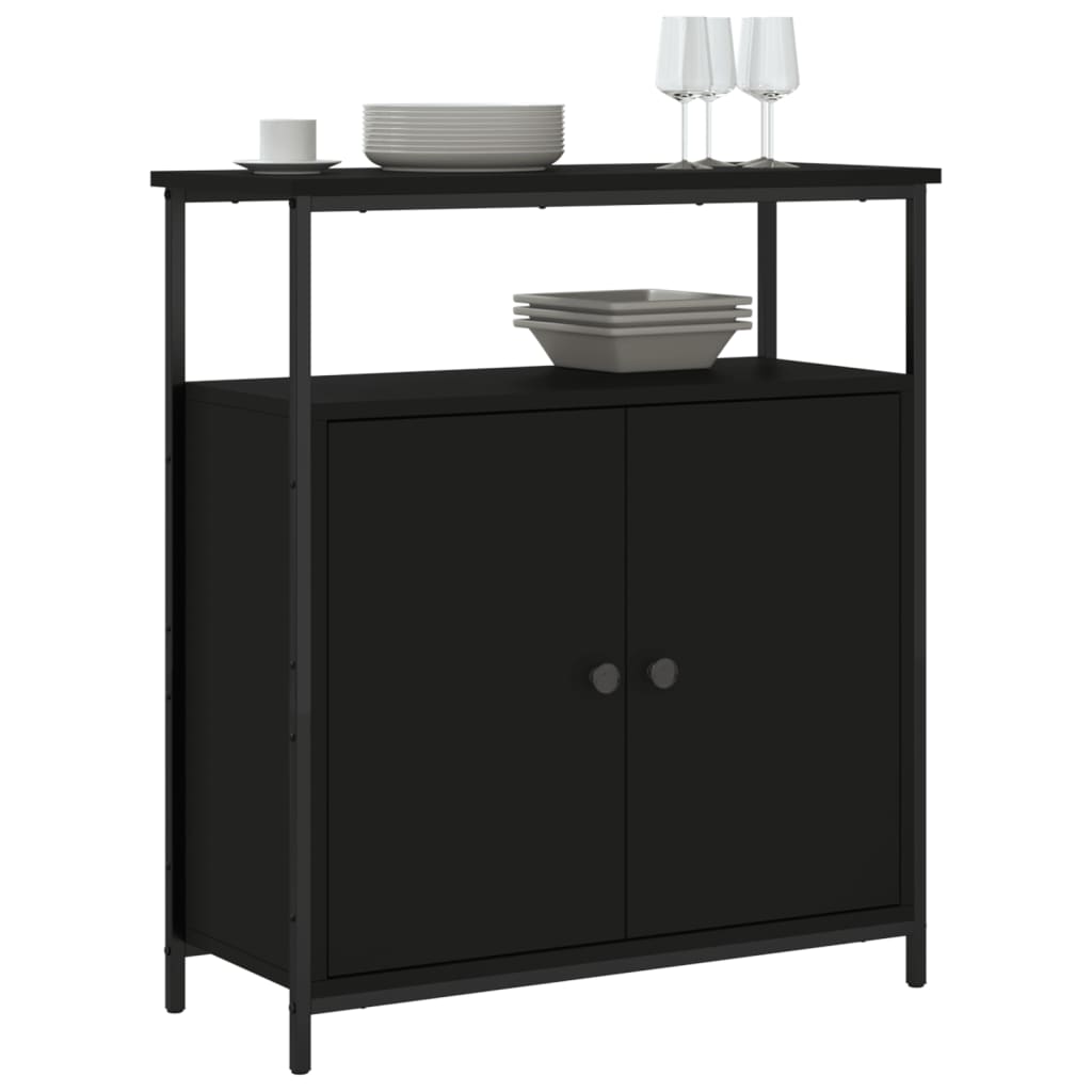 vidaXL Dressoir 70x30x80 cm bewerkt hout zwart afbeelding