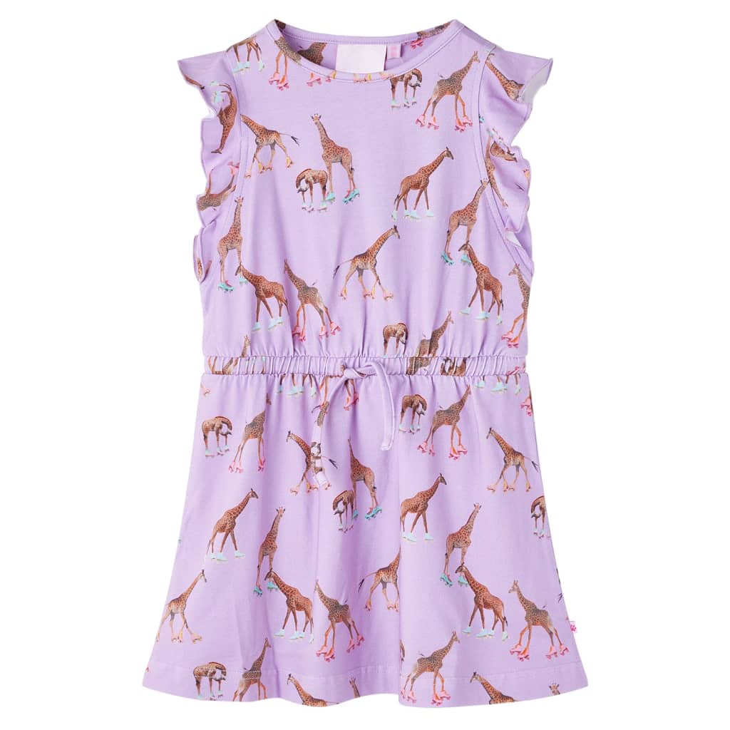 Rochie de copii, mâneci cu volane/imprimeu girafă/șnur talie, lila 116