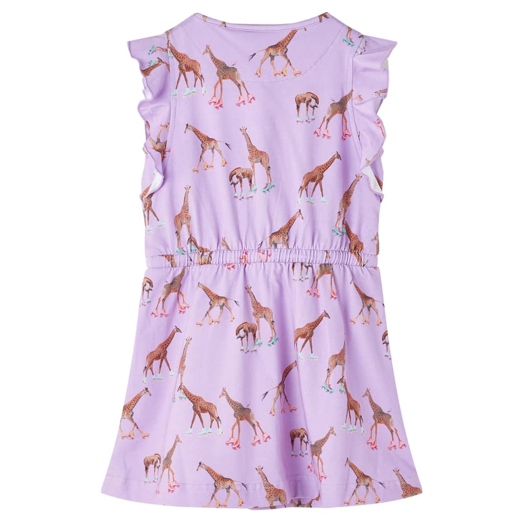 Rochie de copii, mâneci cu volane/imprimeu girafă/șnur talie, lila 128