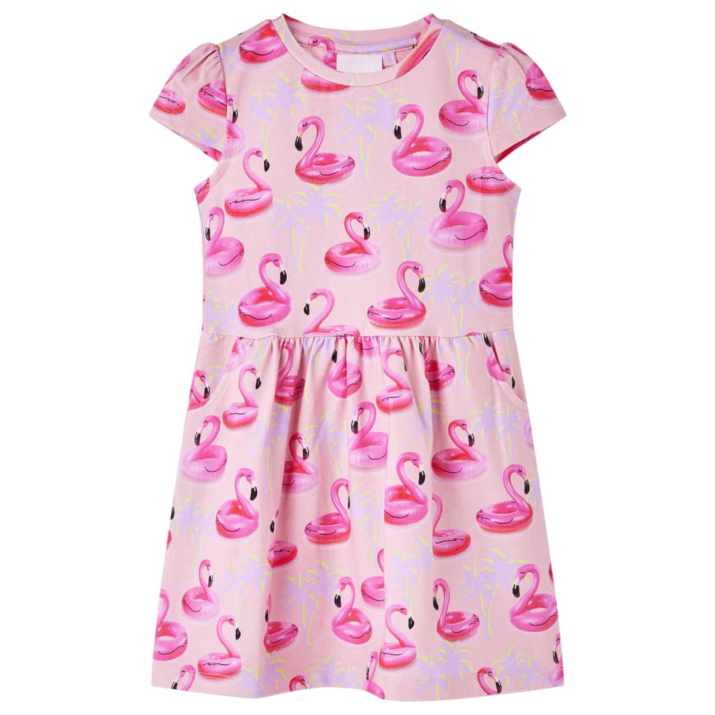 Rochie pentru copii, imprimeu colac de înot flamingo, roz deschis, 116