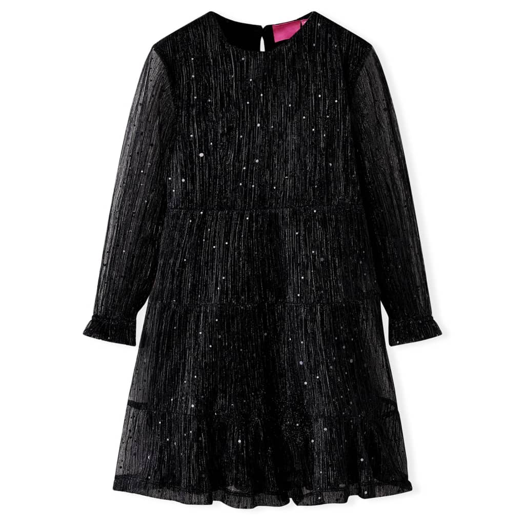 Rochie pentru copii cu mâneci lungi, negru, 128