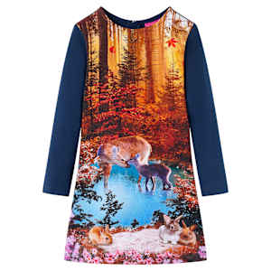 Otroška obleka z dolgimi rokavi mornarsko modra 128