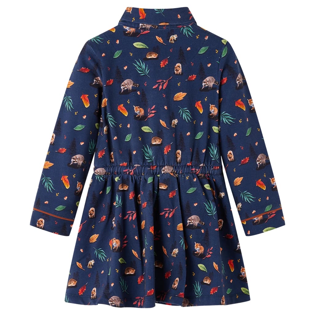 vidaXL Kinderjurk met lange mouwen 128 marineblauw afbeelding