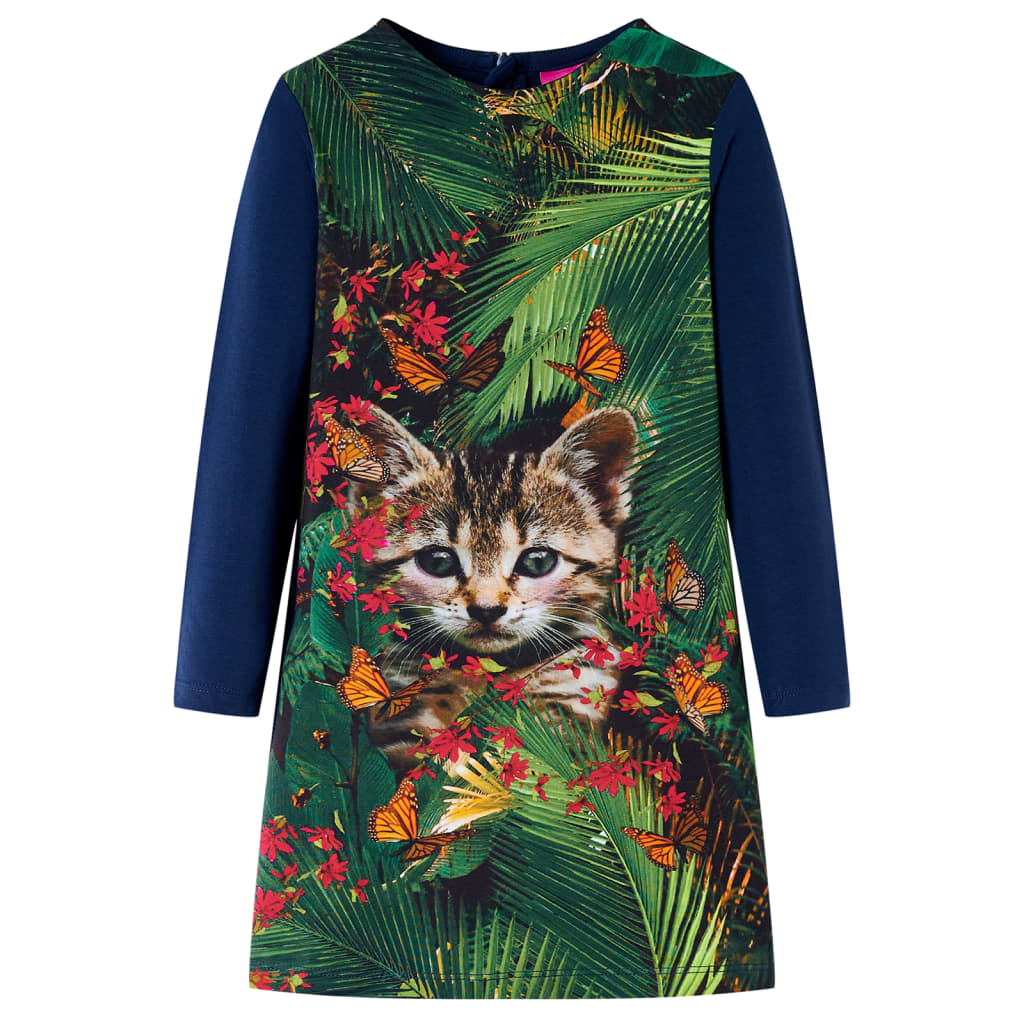vidaXL Dětské šaty s dlouhým rukávem námořnicky modré 116