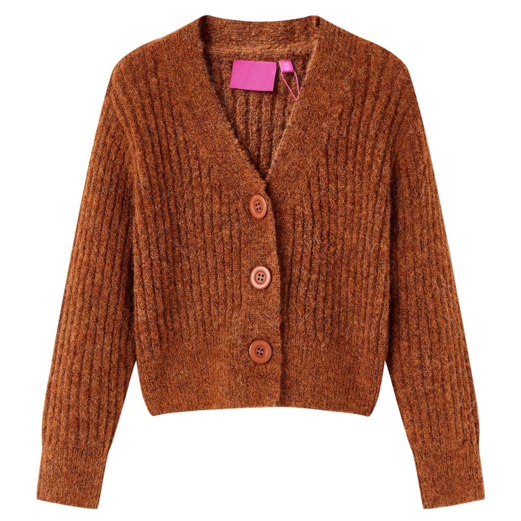vidaXL Dětský pletený cardigan koňakový 92