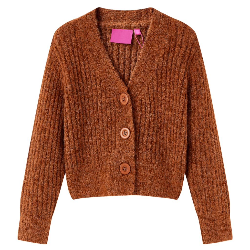vidaXL Dětský pletený cardigan koňakový 104