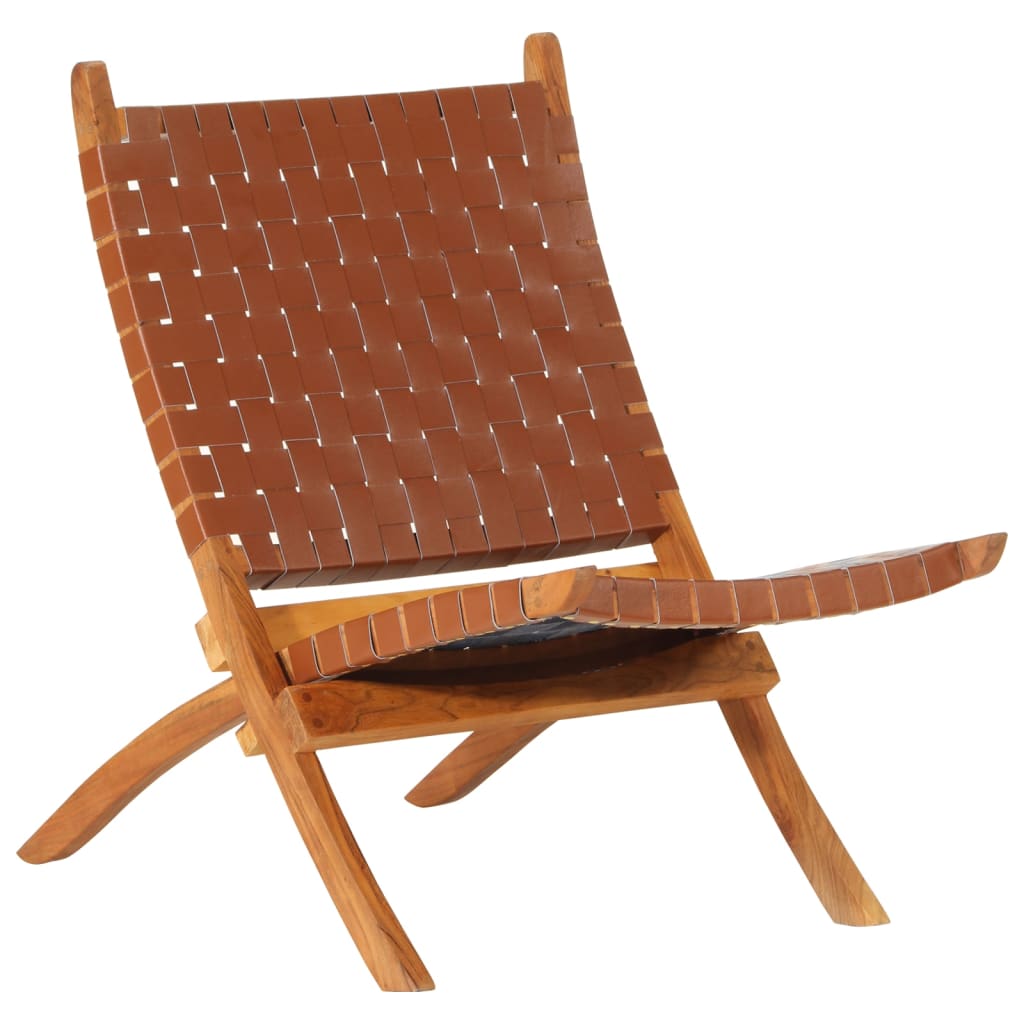 Skládací relaxační židle hnědá pravá kůže
