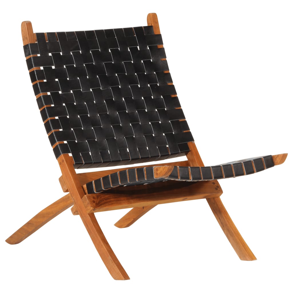 8: vidaXL foldbar stol ægte skind sort