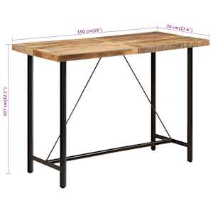 Barový stůl 150 x 70 x 107 cm masivní mangovník a železo - obrázek 7
