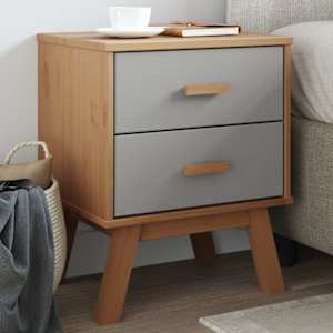 Nočna omarica OLDEN siva in rjava trdna borovina