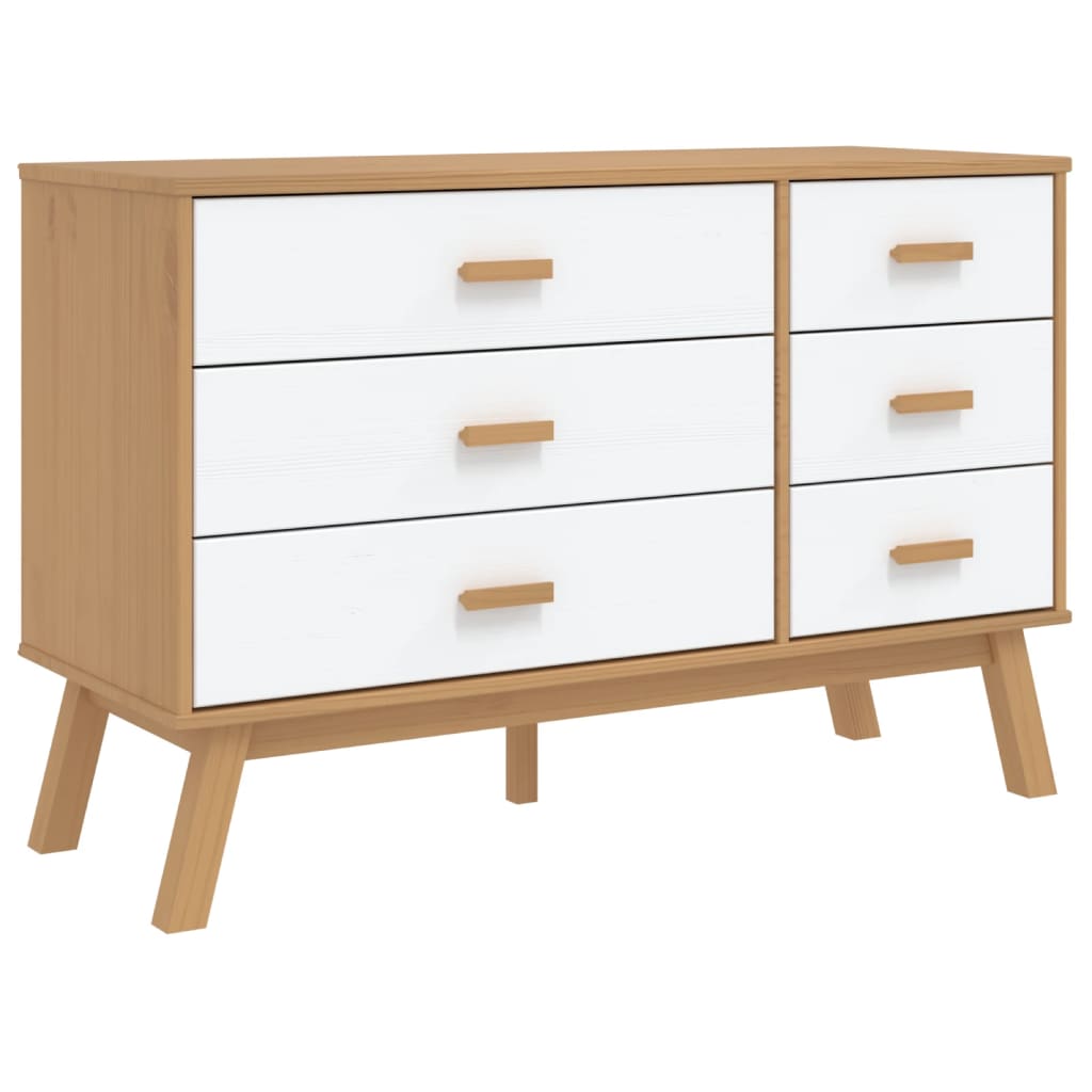 Image of vidaXL Drawer Cabinet OLDEN White and Brown Solid Wood Pine