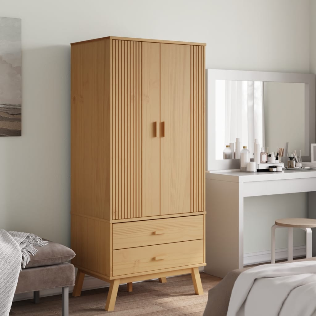 vidaXL Kledingkast OLDEN 76,5x53x172 cm massief grenenhout bruin afbeelding