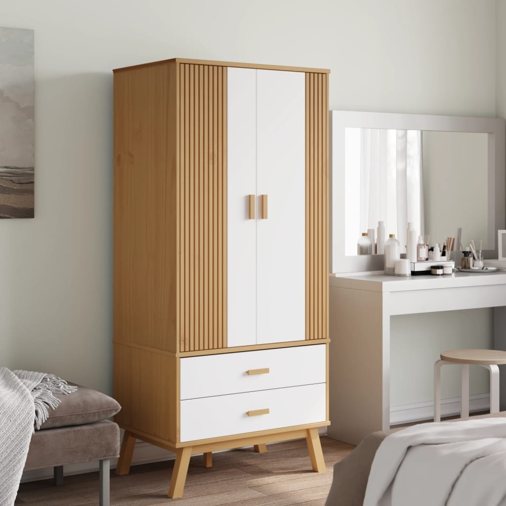 vidaXL Vaatekaappi OLDEN valkoinen ja rusk. 76,5x53x172 cm täysi mänty