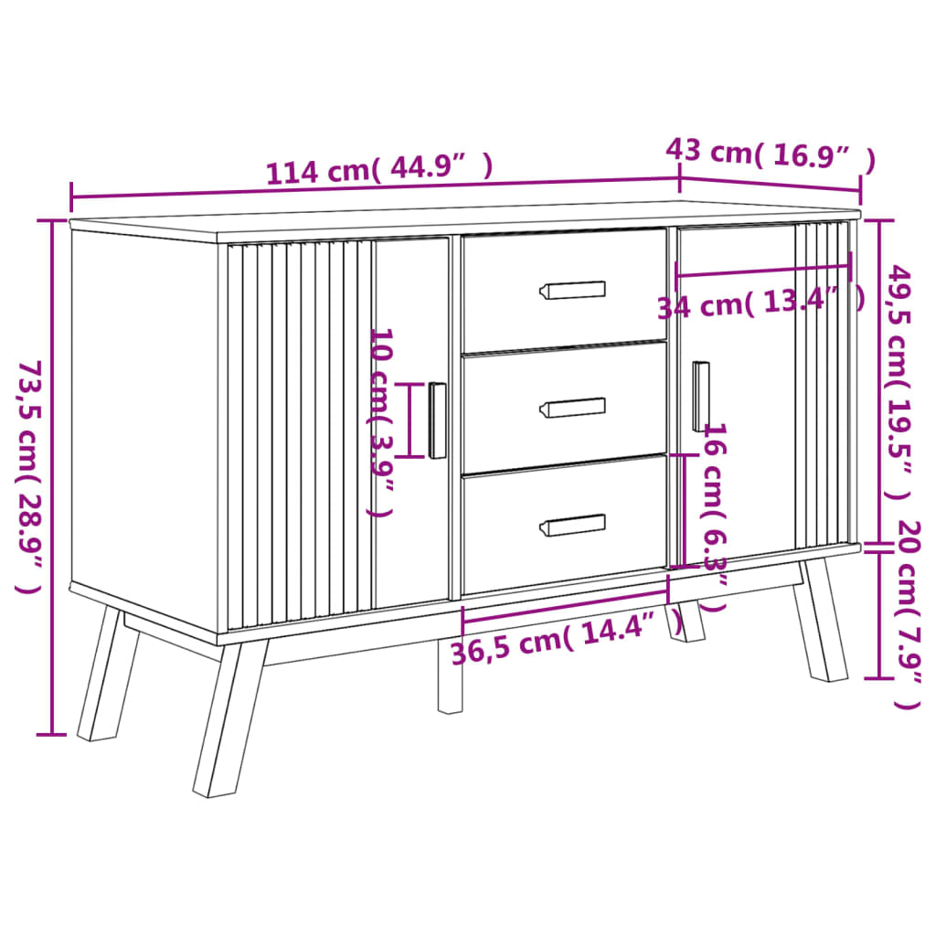 Dressoir OLDEN 114x43x73,5 cm massief grenenhout grijs en bruin image 13