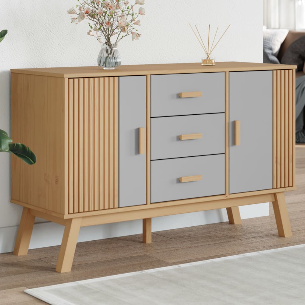 vidaXL Sideboard OLDEN Grau und Braun 114x43x73,5 cm Massivholz Kiefer