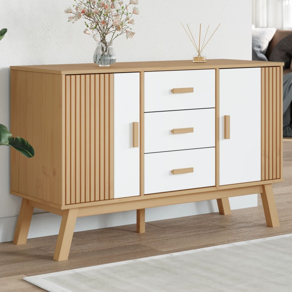 vidaXL Sideboard OLDEN Weiß und Braun 114x43x73,5 cm Massivholz Kiefer