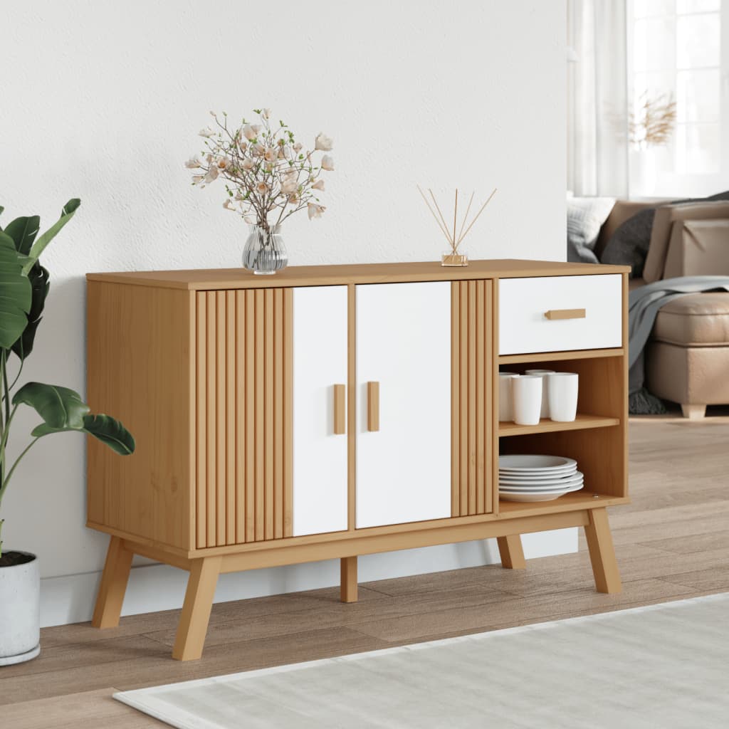 vidaXL Dressoir OLDEN 114x43x73,5 cm massief grenenhout wit en bruin afbeelding