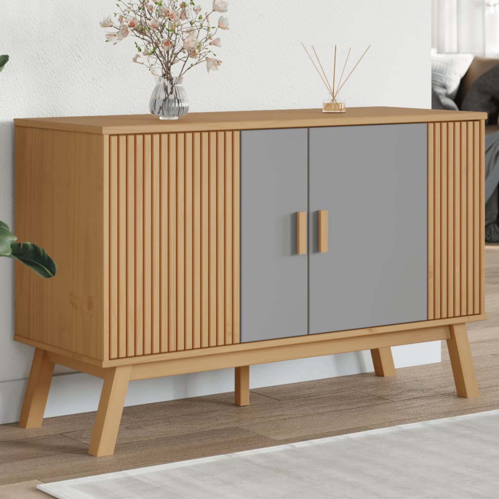 vidaXL Sideboard OLDEN Grau und Braun 114x43x73,5 cm Massivholz Kiefer