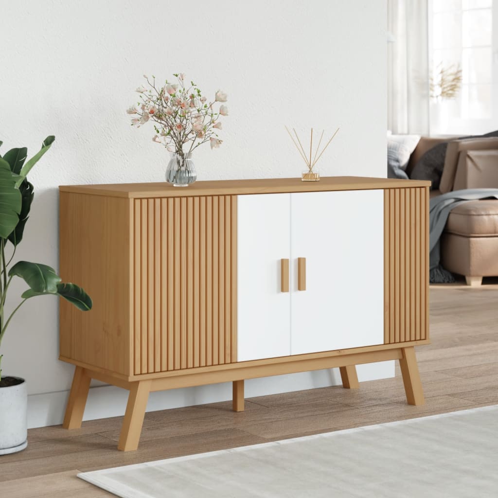 vidaXL Dressoir OLDEN 114x43x73,5 cm massief grenenhout wit en bruin afbeelding