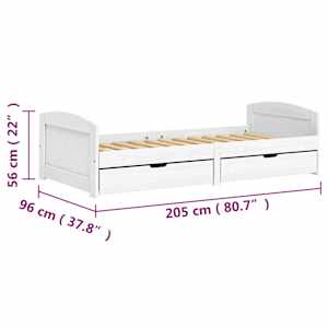 Válenda se 2 zásuvkami IRUN bílá 90x200 cm masivní borové dřevo - obrázek 8