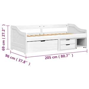 Válenda se 3 zásuvkami IRUN bílá 90x200 cm masivní borové dřevo - obrázek 8