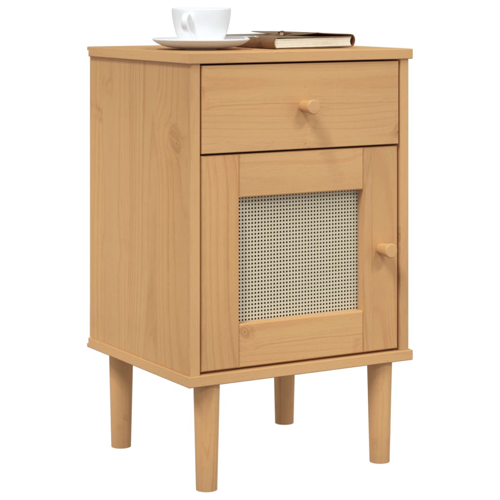 vidaXL Nachtkastje SENJA rattan-look 40x35x65 cm grenenhout bruin afbeelding