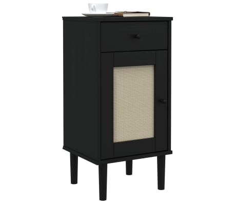 vidaXL Nachttisch SENJA Rattan-Look Schwarz 40x35x80 Massivholz Kiefer