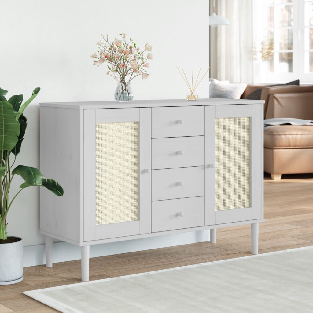 vidaXL Sideboard SENJA Rattan-Optik Weiß 112x40x80 cm Kiefernholz