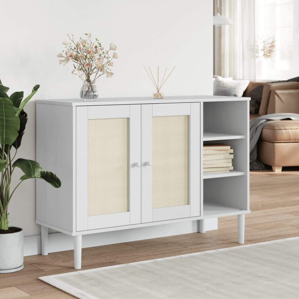 vidaXL Sideboard SENJA Rattan-Optik Weiß 112x40x80 cm Kiefernholz