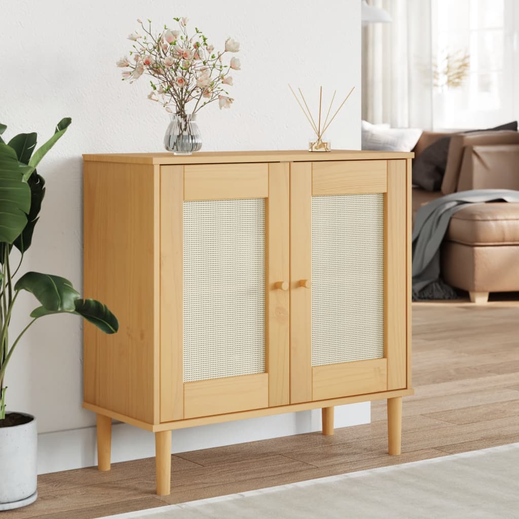 vidaXL Sideboard SENJA Rattan-Optik Braun 80x35x80 cm Kiefernholz