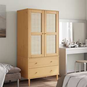 Garderobna omara SENJA videz ratana rjava 90x55x175 cm borovina